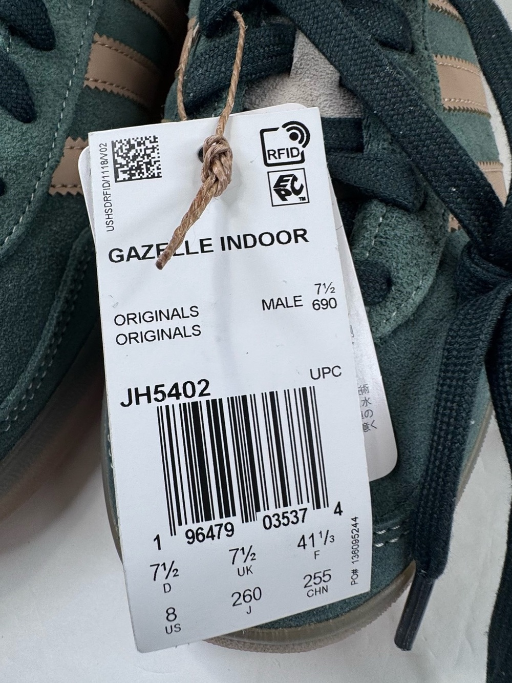 NWOB Adidas Gazelle Indoor Sneakers Men’s Size 8 Shadow Green Gum Warm Sandstone - Picture 11 of 12